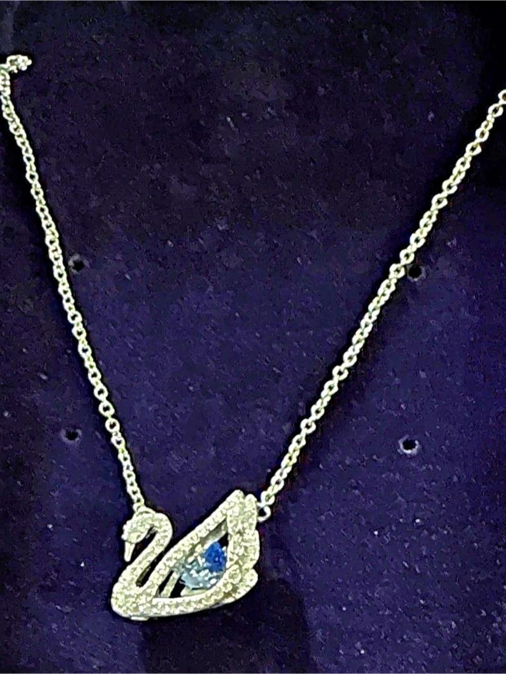 Swarovski Dancing Swan Necklace, Blue, Rhodium Plated Swan Pendant Necklace in
